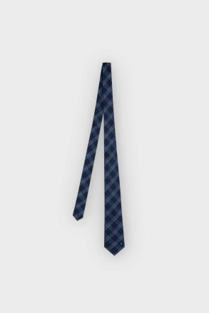 Windowpane Chequered Silk Tie Men Purificacion Garci Ties Navy - Image 2