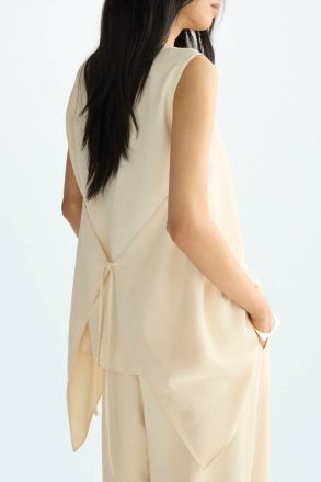Women Back-Tie Crepe A-Line Top Purificacion Garci Shirts Vanilla - Image 2