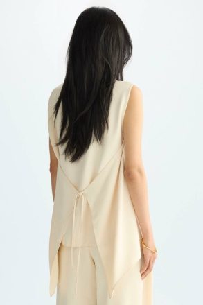 Women Back-Tie Crepe A-Line Top Purificacion Garci Shirts Vanilla - Image 3