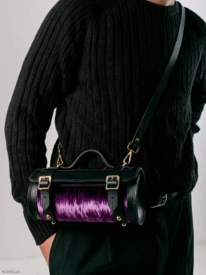 Women Cambridge Satchel The Mini Bowls Bag - Black 1914 Grain With Purple Velvet Crossbody - Image 2