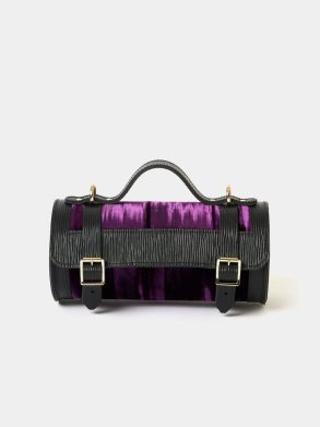 Women Cambridge Satchel The Mini Bowls Bag - Black 1914 Grain With Purple Velvet Crossbody