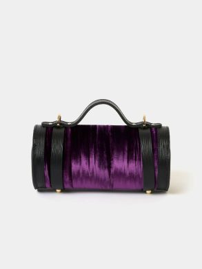 Women Cambridge Satchel The Mini Bowls Bag - Black 1914 Grain With Purple Velvet Crossbody - Image 3