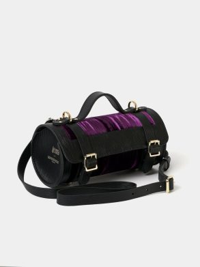 Women Cambridge Satchel The Mini Bowls Bag - Black 1914 Grain With Purple Velvet Crossbody - Image 5