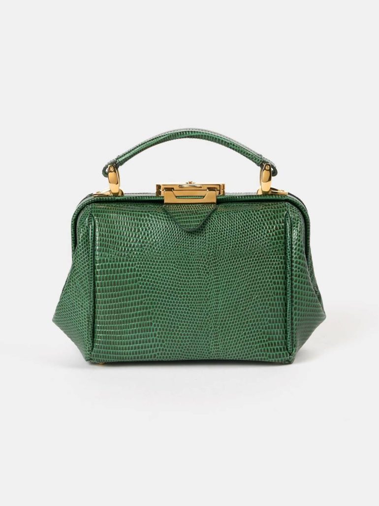 Women Cambridge Satchel The Mini Sophie - Green Lizard Print Calf Handbags