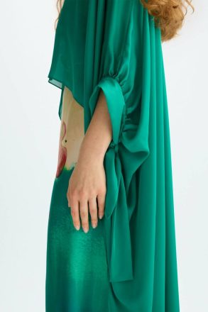Women Chiffon Asymmetric Cape With Ribbons Green Shirts Purificacion Garci - Image 2