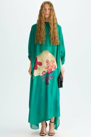 Women Chiffon Asymmetric Cape With Ribbons Green Shirts Purificacion Garci - Image 4