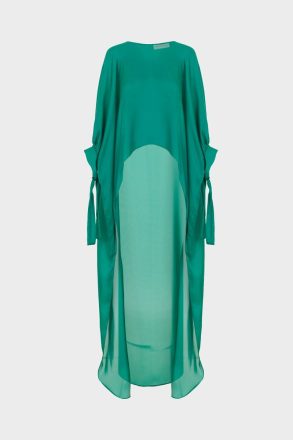 Women Chiffon Asymmetric Cape With Ribbons Green Shirts Purificacion Garci - Image 5