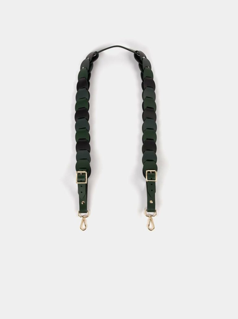 Women Crossbody Cambridge Satchel The Link Strap - Racing Green Tri-Colour & Pale Gold Hardware