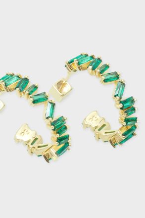 Women Crystal Green/Gold Rectangles Hoop Earrings Purificacion Garci - Image 2