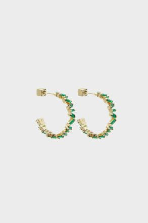 Women Crystal Green/Gold Rectangles Hoop Earrings Purificacion Garci