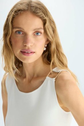 Women Cube Double-Faced Stretch-Knit Fitted Top Ecru Knitwear Purificacion Garci - Image 2