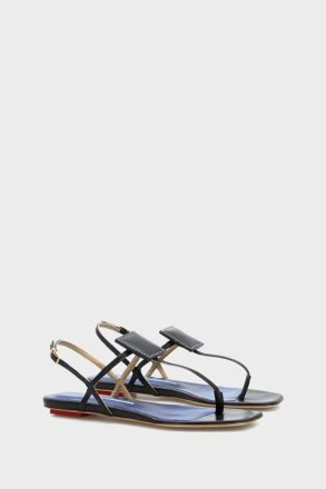 Women Domino Flat Leather Sandals Black Flats Purificacion Garci - Image 2