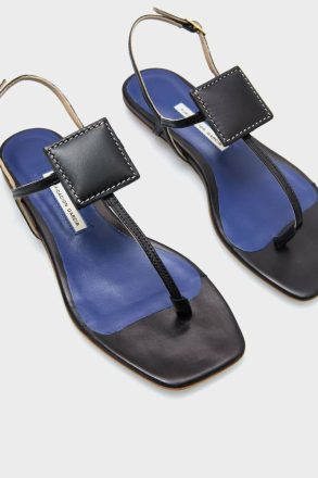 Women Domino Flat Leather Sandals Black Flats Purificacion Garci - Image 3