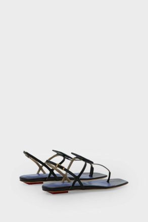 Women Domino Flat Leather Sandals Black Flats Purificacion Garci - Image 4