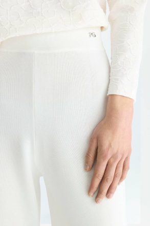 Women Double-Faced Stretch-Knit Straight-Leg Trousers Purificacion Garci Ecru Trousers - Image 2