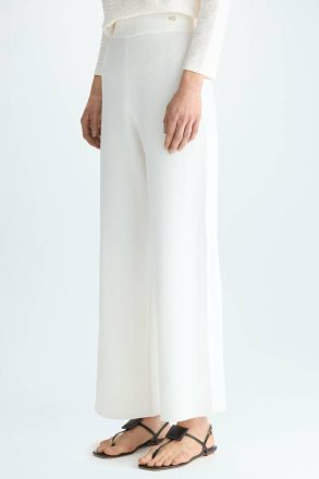 Women Double-Faced Stretch-Knit Straight-Leg Trousers Purificacion Garci Ecru Trousers