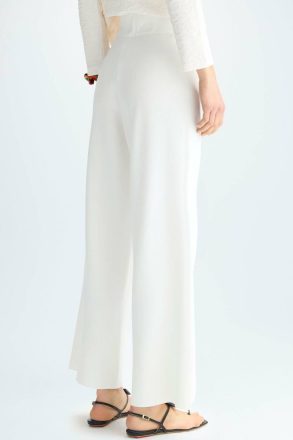 Women Double-Faced Stretch-Knit Straight-Leg Trousers Purificacion Garci Ecru Trousers - Image 3