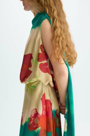 Women Draped Print Twill Midi Dress Purificacion Garci Green/Multicolor Dresses - Image 2