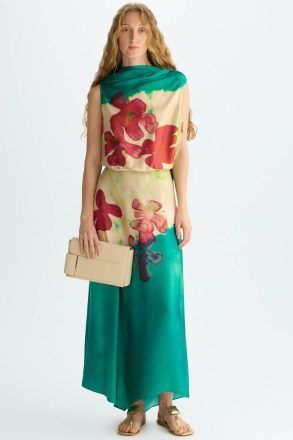 Women Draped Print Twill Midi Dress Purificacion Garci Green/Multicolor Dresses