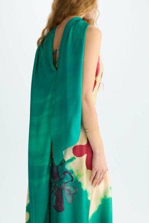Women Draped Print Twill Midi Dress Purificacion Garci Green/Multicolor Dresses - Image 4