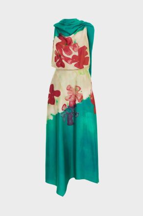 Women Draped Print Twill Midi Dress Purificacion Garci Green/Multicolor Dresses - Image 5