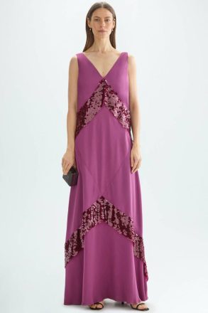 Women Dresses Purple Purificacion Garci Sequinned Satin A-Line Long Dress