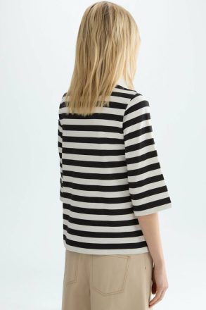 Women Ecru/Black T-Shirts And Tops Purificacion Garci Cubes Striped Cotton A-Line T-Shirt - Image 3