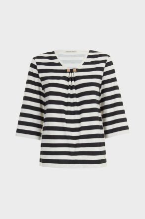 Women Ecru/Black T-Shirts And Tops Purificacion Garci Cubes Striped Cotton A-Line T-Shirt - Image 5