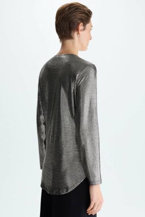 Women Evening Gold/Black Draped Metallic Wrap Fitted Top Purificacion Garci - Image 3