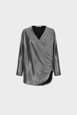 Women Evening Gold/Black Draped Metallic Wrap Fitted Top Purificacion Garci - Image 5