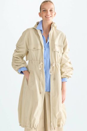 Women Hooded Nylon Oversize Trench Coat Beige Purificacion Garci Outerwear