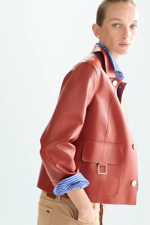 Women Jackets Cubes Faux-Leather Straight-Fit Short Jacket Rust Purificacion Garci - Image 2