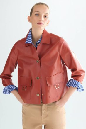 Women Jackets Cubes Faux-Leather Straight-Fit Short Jacket Rust Purificacion Garci