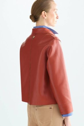 Women Jackets Cubes Faux-Leather Straight-Fit Short Jacket Rust Purificacion Garci - Image 3