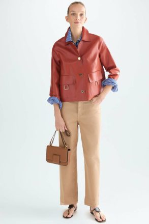 Women Jackets Cubes Faux-Leather Straight-Fit Short Jacket Rust Purificacion Garci - Image 4