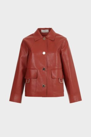 Women Jackets Cubes Faux-Leather Straight-Fit Short Jacket Rust Purificacion Garci - Image 5