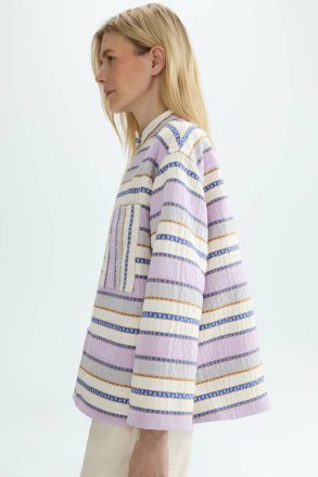 Women Jackets Lilac/Multicolour Purificacion Garci Striped Cotton A-Line Short Jacket - Image 2
