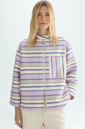 Women Jackets Lilac/Multicolour Purificacion Garci Striped Cotton A-Line Short Jacket