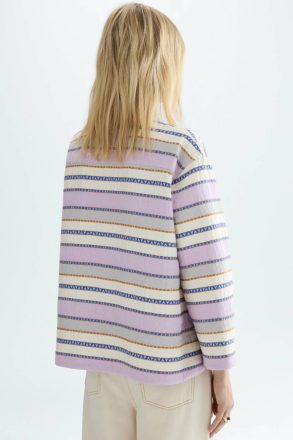 Women Jackets Lilac/Multicolour Purificacion Garci Striped Cotton A-Line Short Jacket - Image 3