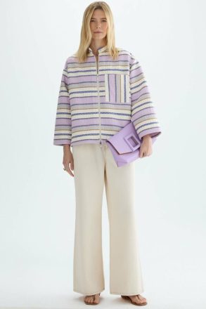 Women Jackets Lilac/Multicolour Purificacion Garci Striped Cotton A-Line Short Jacket - Image 4