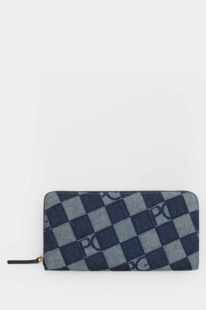 Women Large Wallets Navy Canvas Cube Denim American Wallet Purificacion Garci