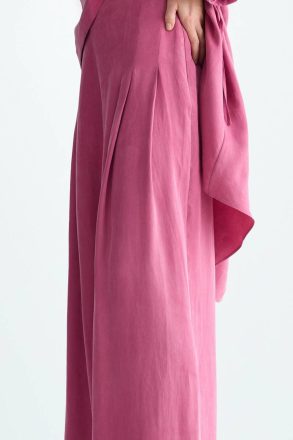 Women Pink Evening Purificacion Garci Pleated Cupro Culottes - Image 2