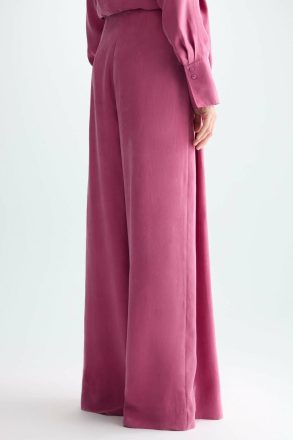 Women Pink Evening Purificacion Garci Pleated Cupro Culottes - Image 3
