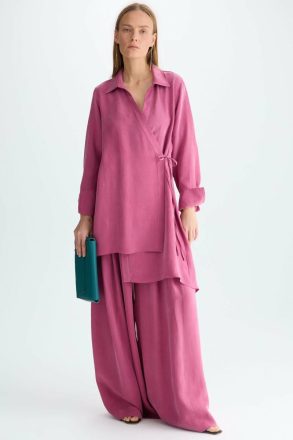 Women Pink Evening Purificacion Garci Pleated Cupro Culottes - Image 4