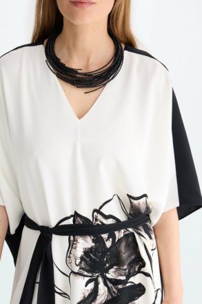 Women Purificacion Garci Ecru/Black Flowery Print Crepe Oversize Dress Dresses - Image 3
