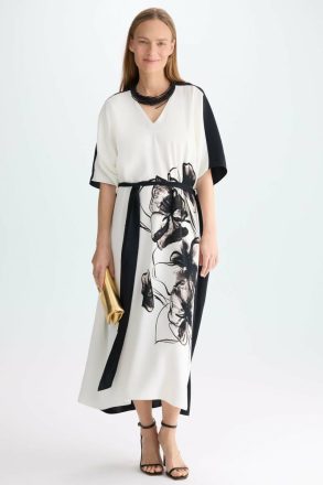 Women Purificacion Garci Ecru/Black Flowery Print Crepe Oversize Dress Dresses - Image 5