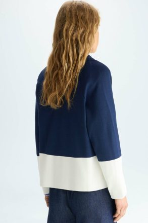 Women Purificacion Garci Jackets Navy/Ecru Technical Pockets Stretch Knit A-Line Jacket - Image 3