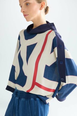Women Purificacion Garci Knitwear Multicolor Print Twill Stretch Knit Oversize Blouse - Image 2