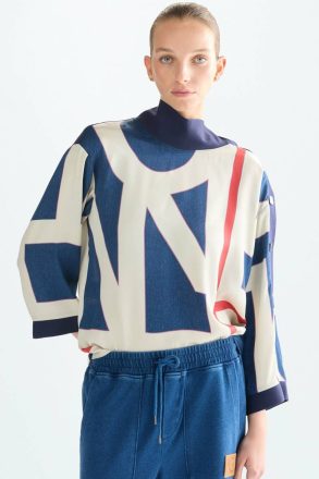 Women Purificacion Garci Knitwear Multicolor Print Twill Stretch Knit Oversize Blouse