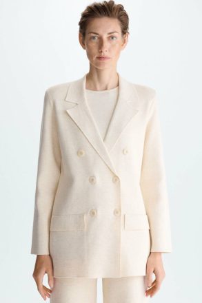 Women Purificacion Garci Natural Stretch-Knit Fitted Double-Breasted Tailored Jacket Jackets